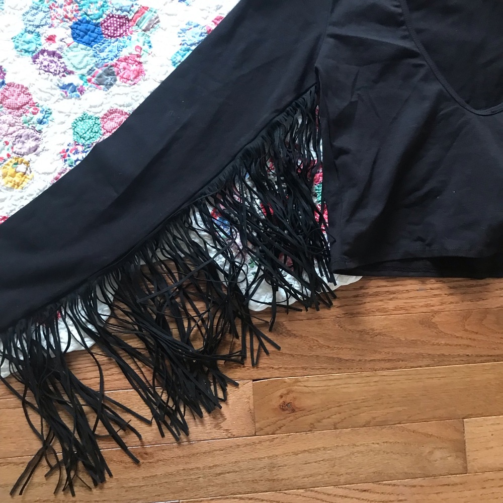 NWT! Zara Black Long Sleeve Crop Top With Fringe - Picture 7 of 7